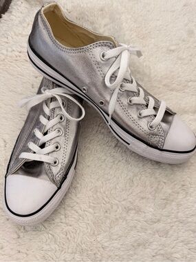 Converse Metallic Silver and White Low-Top Sneakers